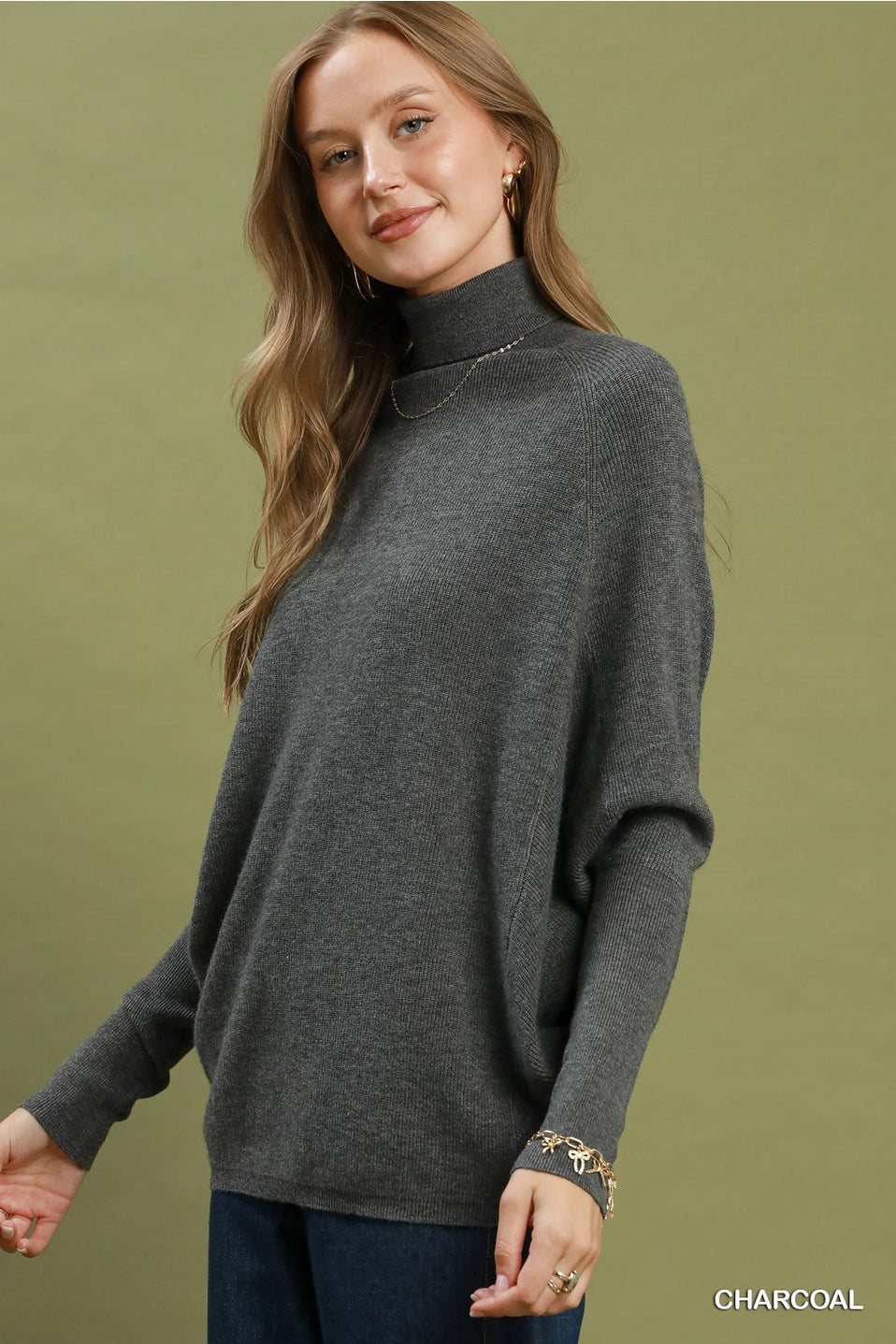 Soft Knit Turtle Neck Dolman Sweater