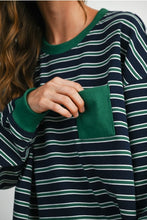 Load image into Gallery viewer, Navy Green Striped Crew Neck
