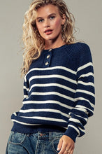 Load image into Gallery viewer, Thick Striped Henley with Chunky Button
