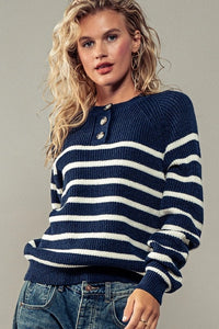 Thick Striped Henley with Chunky Button