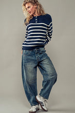 Load image into Gallery viewer, Thick Striped Henley with Chunky Button
