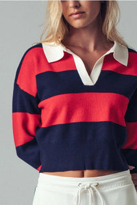 Red Navy Striped Cropped Top