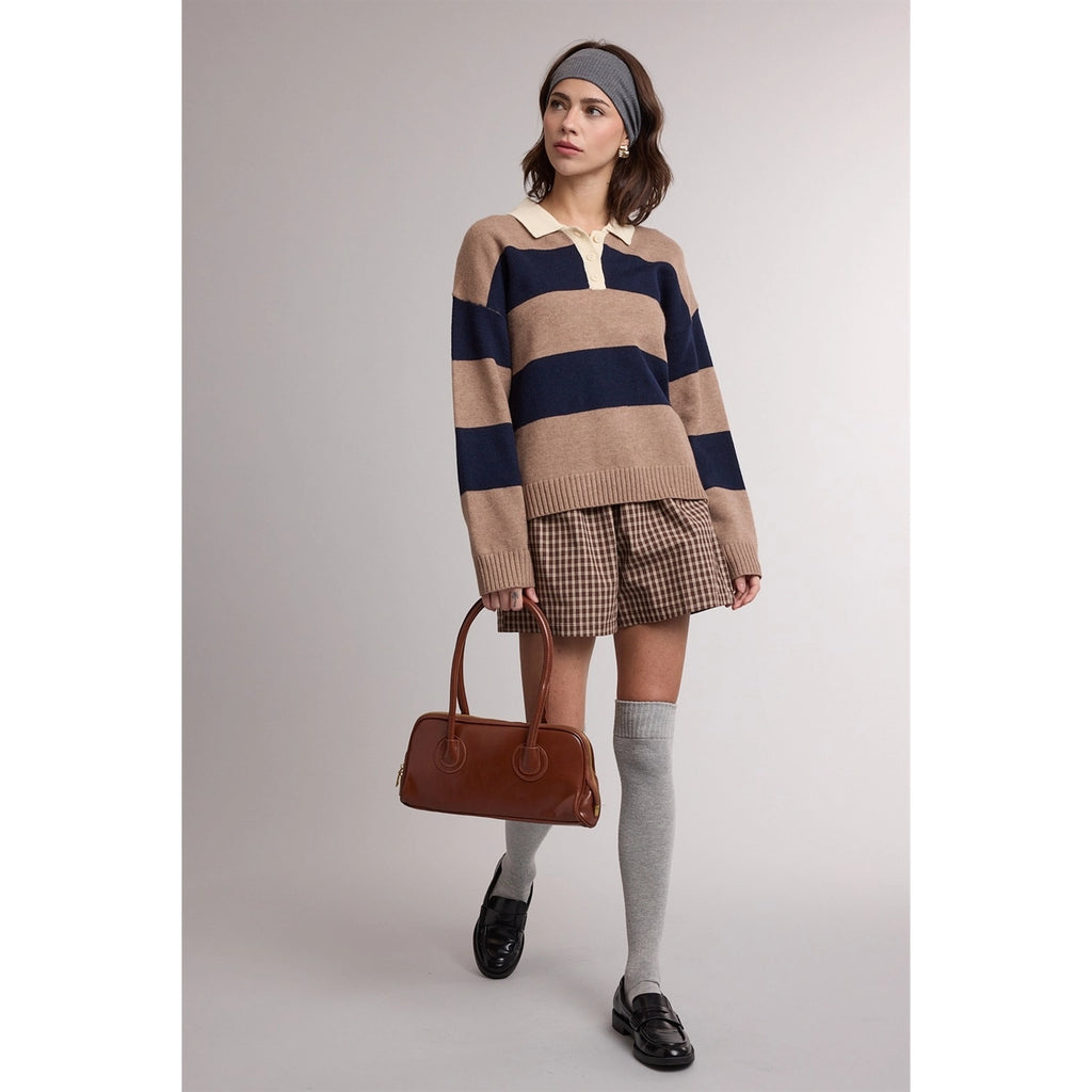 Colorblock Striped Collared Sweater