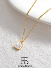 Load image into Gallery viewer, Gold Pearl Square Pendant Necklace
