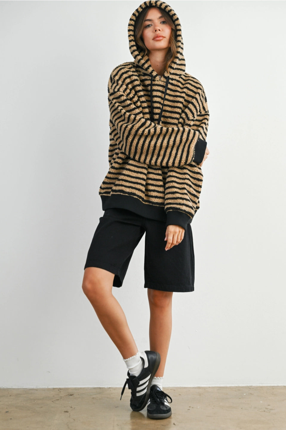 Brushed Striped Puffy Hoodie