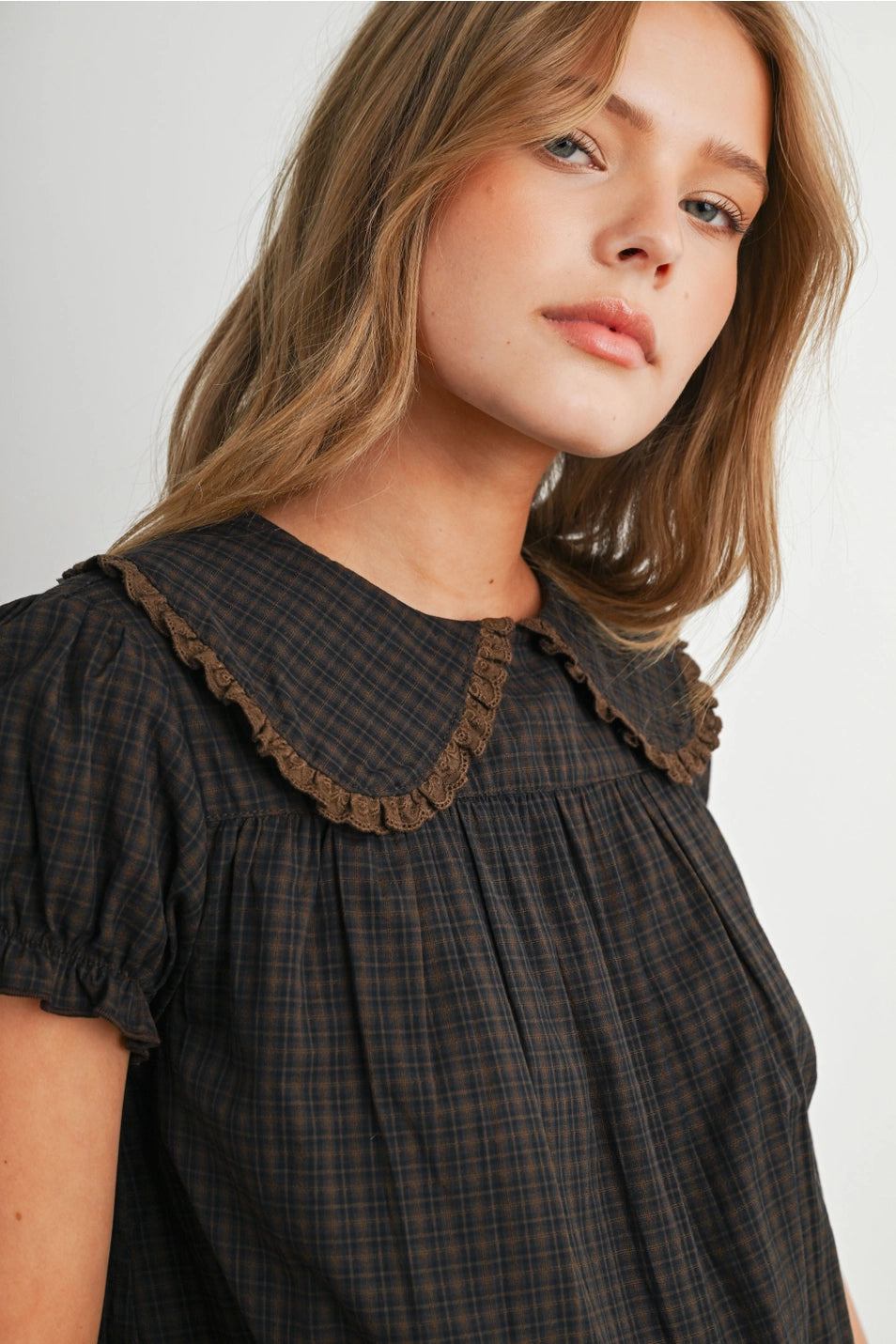 Plaid Peter Pan Collar Blouse