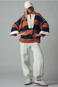 Oversized Striped Half Zip Sweatshirt