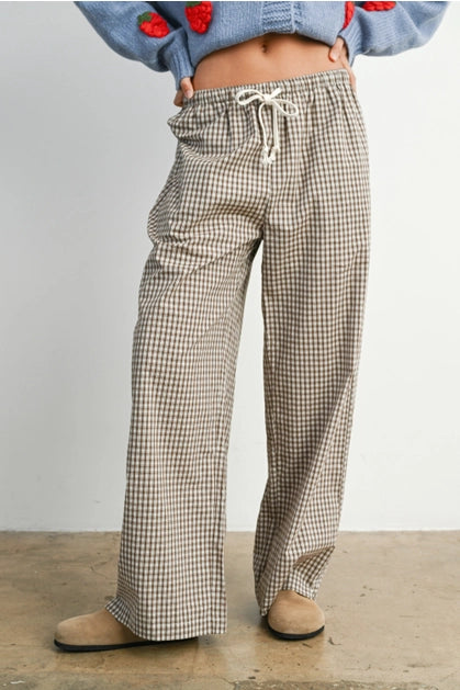 Checkered Tie Front Pants