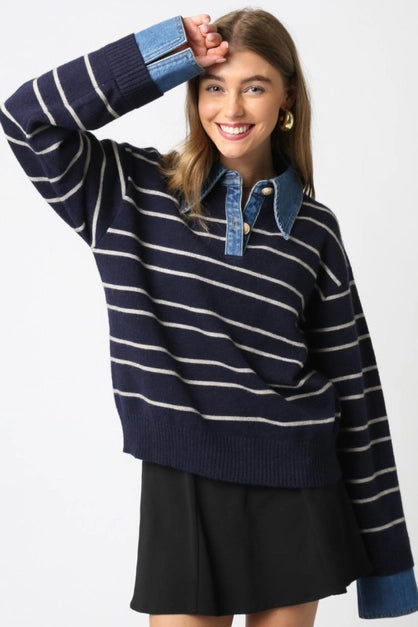 Sofia Striped Denim Combo Top