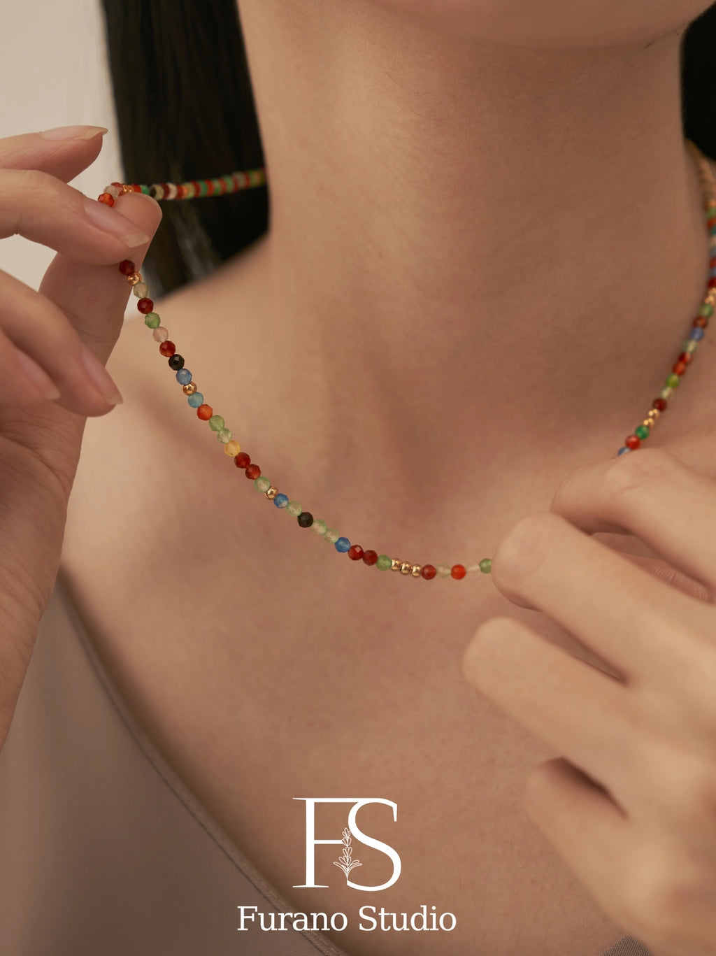 Rainbow and Gold Beaded Necklace