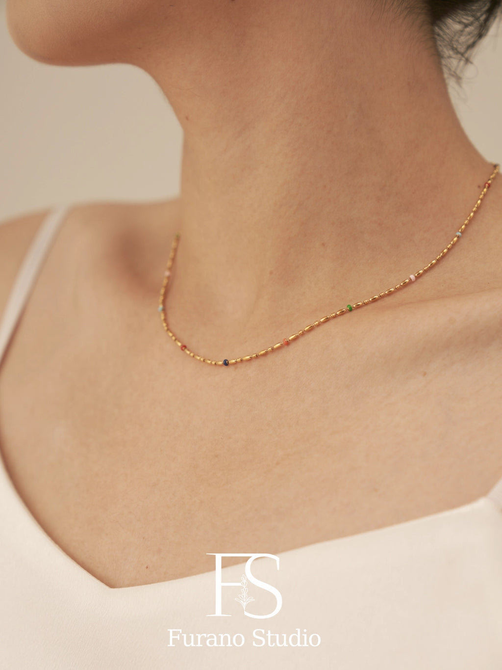 Rainbow and Gold Beaded Necklace