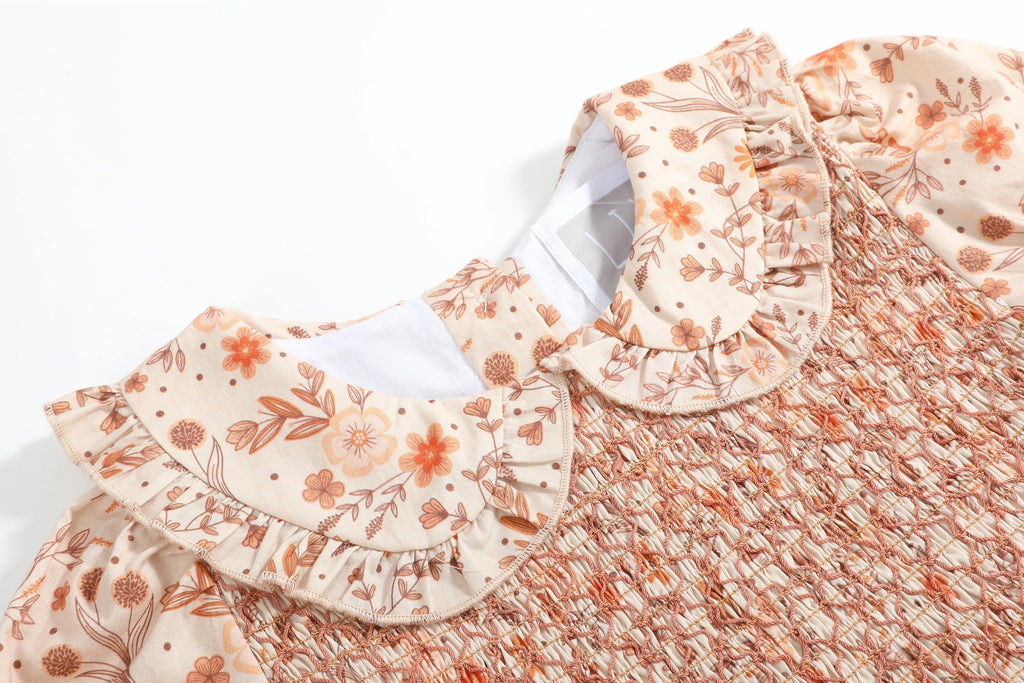 Girls Brown Floral Collared Dress