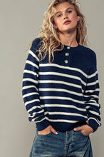 Load image into Gallery viewer, Thick Striped Henley with Chunky Button
