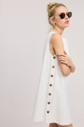Wooden Side Button Linen Mini Dress