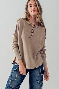 Button Up Thermal Contrast Top