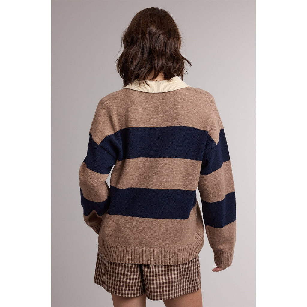 Colorblock Striped Collared Sweater