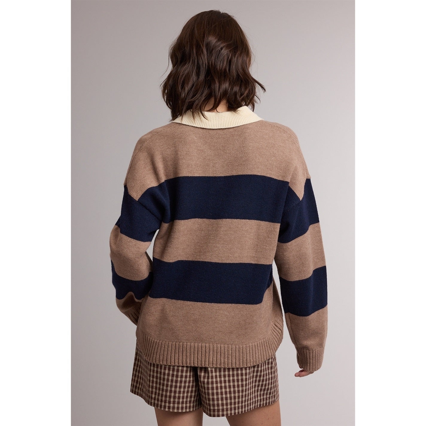 Colorblock Striped Collared Sweater