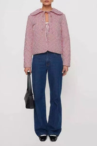 Bow Tie Front Striped Quilted Jacket