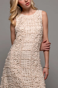 Intricate Floral Knit Sleeveless Midi Dress