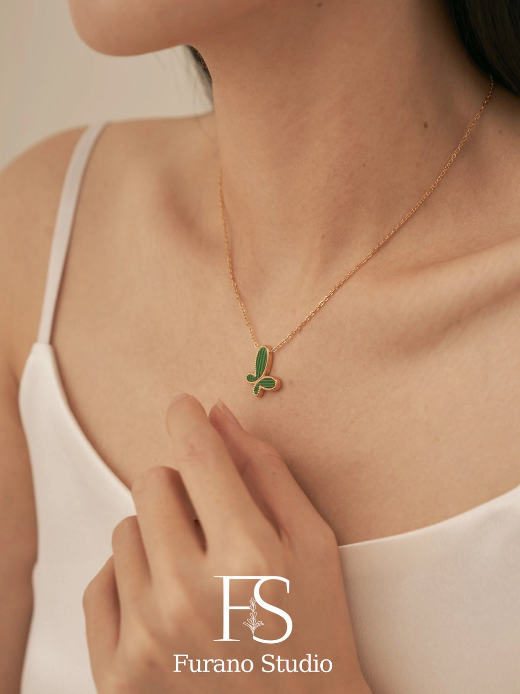 Green Malachite Butterfly Pendant Necklace