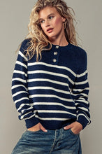 Load image into Gallery viewer, Thick Striped Henley with Chunky Button
