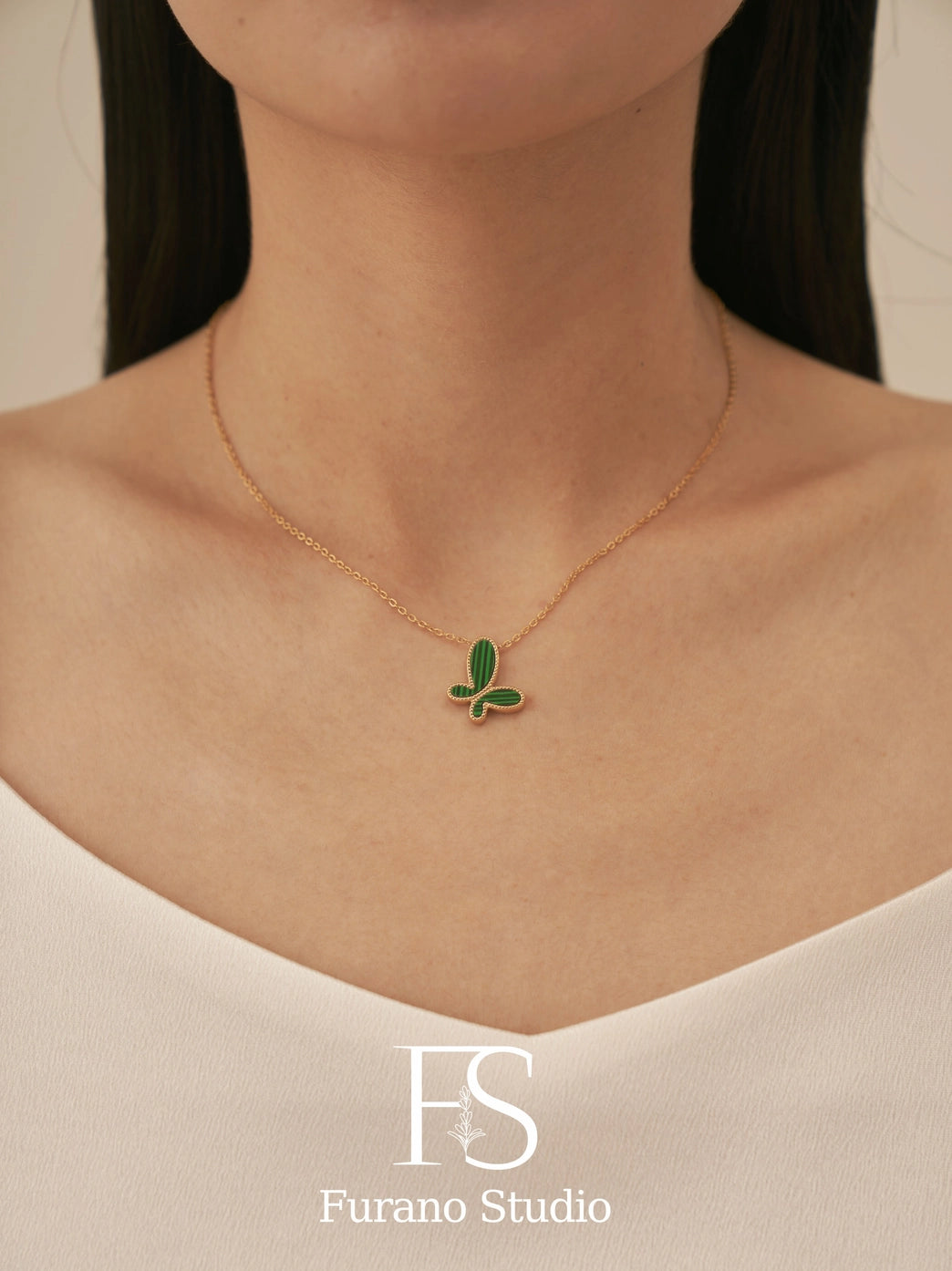 Green Malachite Butterfly Pendant Necklace