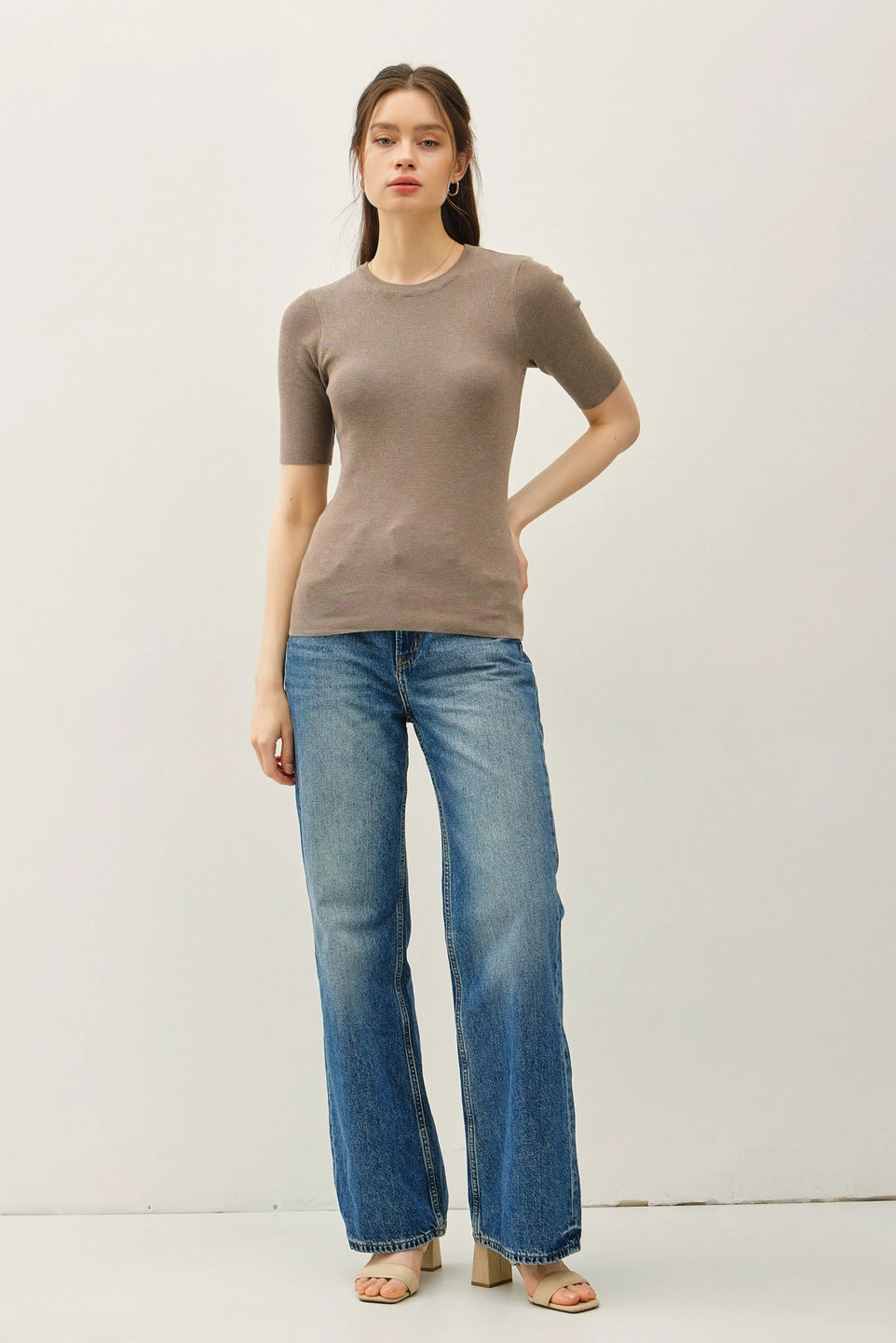 Half Sleeve Rib Knit Top