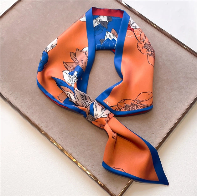 Floral Loop Scarf- Blue/ Orange