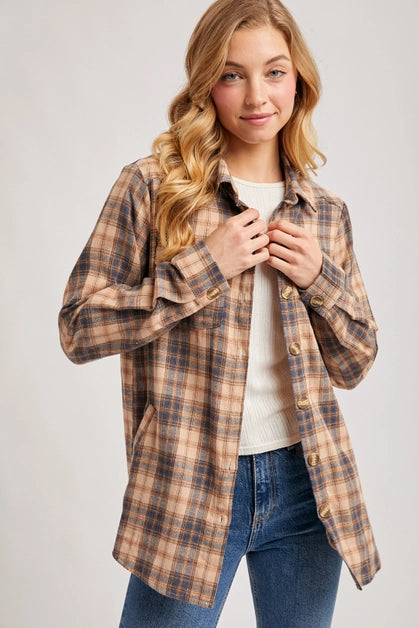 Beige Flannel Button Down