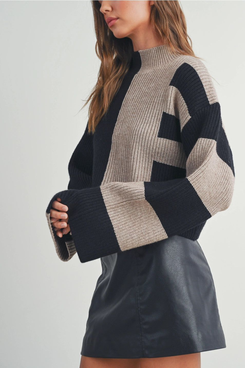 Color Block Mock Turtleneck