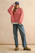 Load image into Gallery viewer, Red and Grey Striped Pullover
