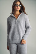 Waffle Pattern Half Zip Up Sweater