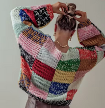 Load image into Gallery viewer, Relaxed Fit Multicolor Checkered Knit Sweater
