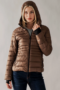 Quilted Puffer Stand Collar Thumbhole Jacket