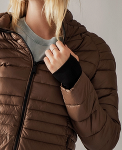 Quilted Puffer Stand Collar Thumbhole Jacket