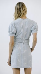 Embroidered Cherry Blossom Denim Dress