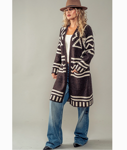 Aztec Print Open Cardigan