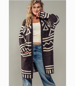 Aztec Print Open Cardigan