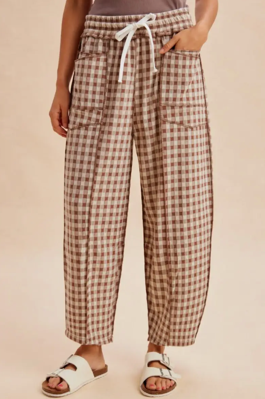 Soft Brushed Check Barrel Pants