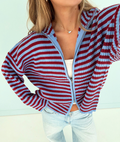 Mock Neck Striped Sweater Cardigan