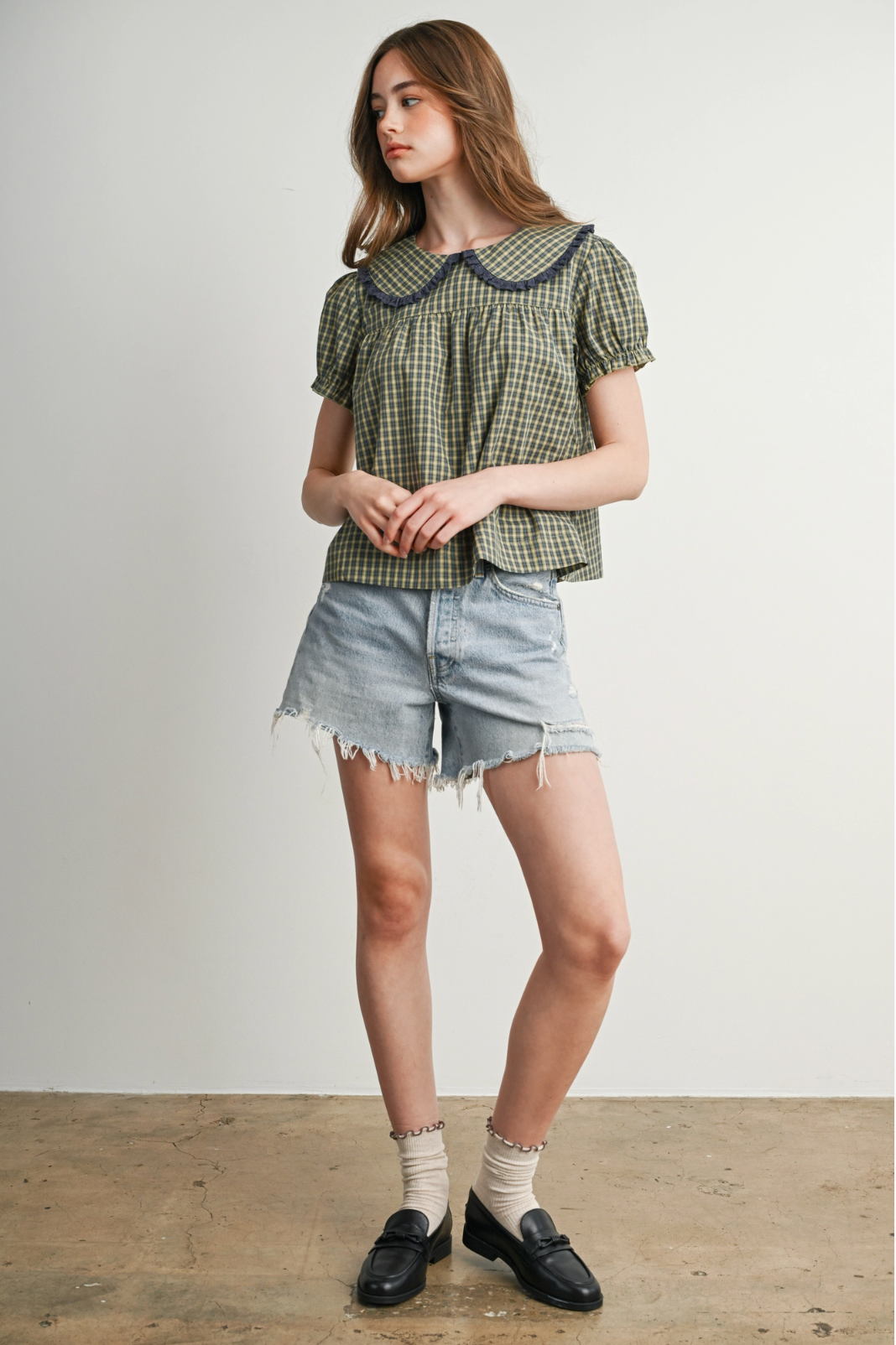 Plaid Peter Pan Collar Blouse
