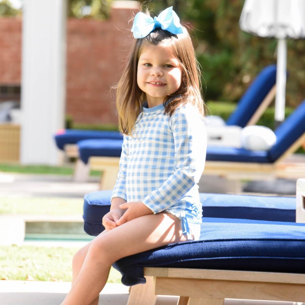 Girls Ruffle Swim Suit - Blue Gingham