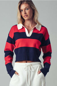 Red Navy Striped Cropped Top