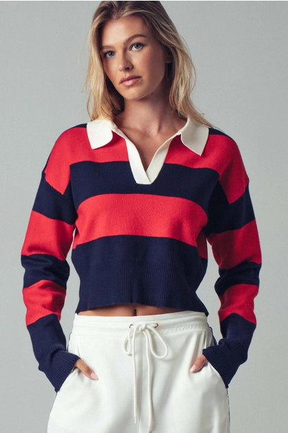 Red Navy Striped Cropped Top