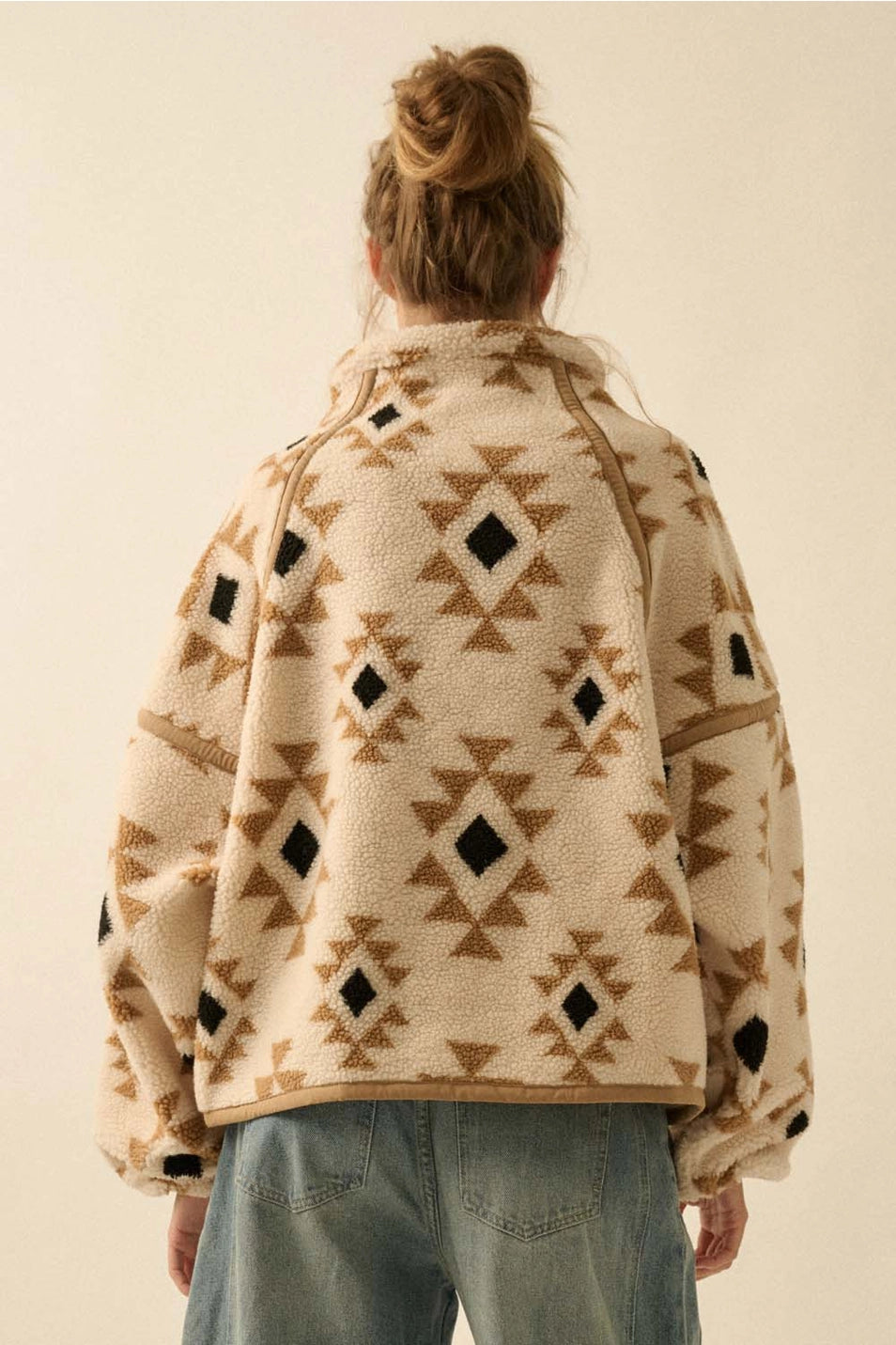 Geometric Print Sherpa Half Zip Pullover