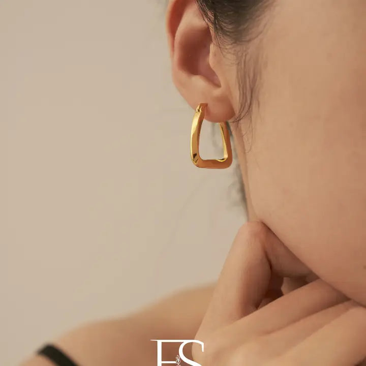 Gold Rectangle Hoop Earrings