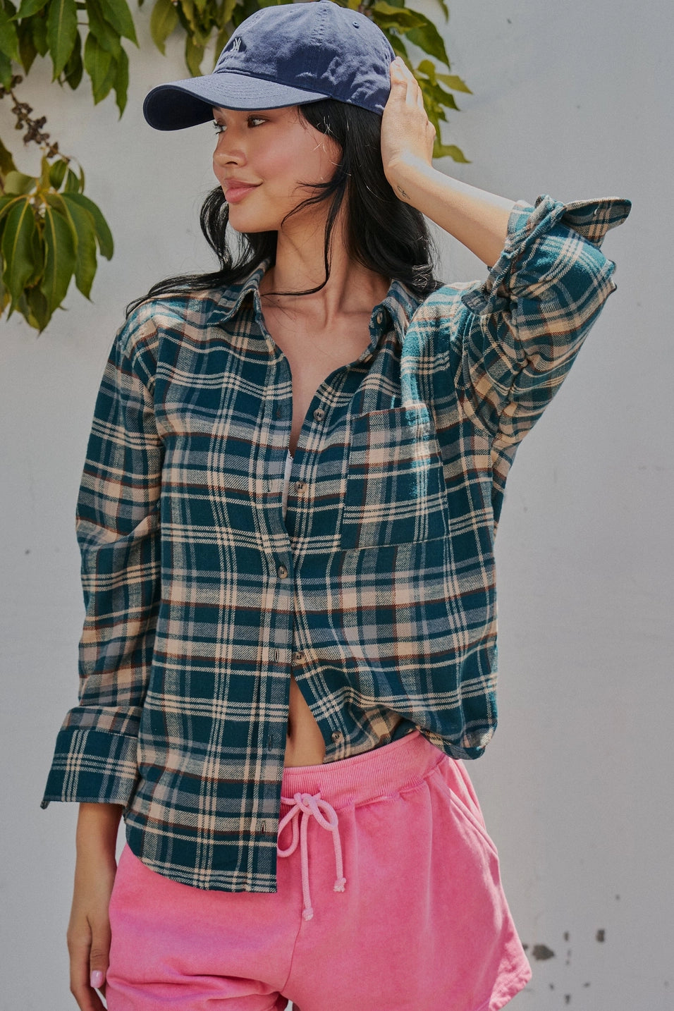 Plaid Flannel Button Up Pocket Shirt