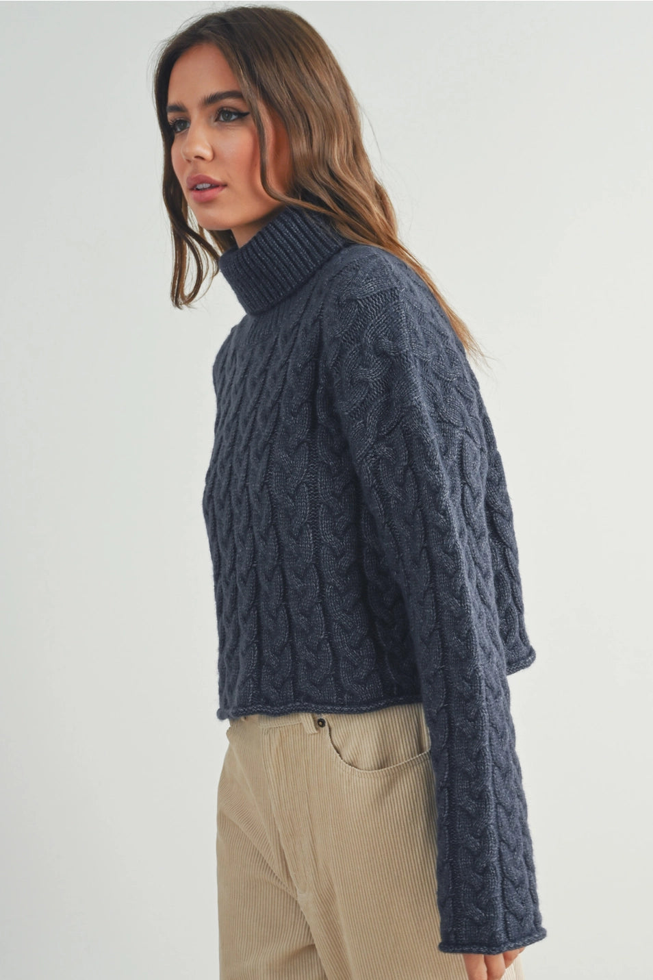 Thick Braid Turtleneck Sweater