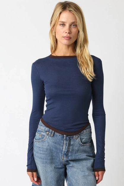 Navy Ringer Long Sleeve