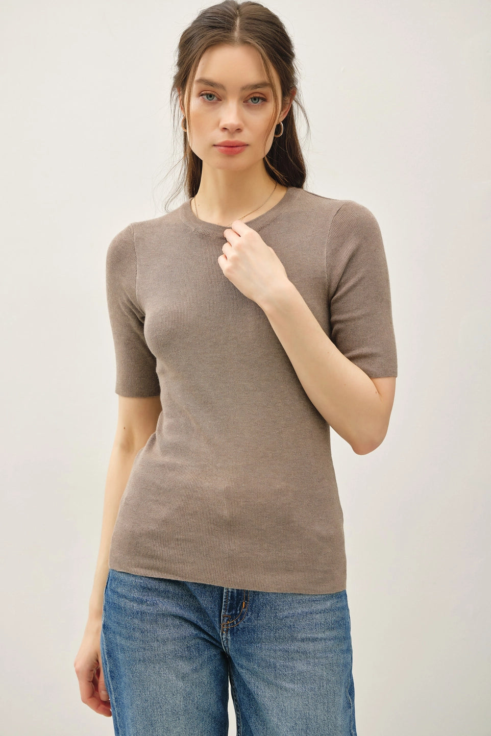 Half Sleeve Rib Knit Top